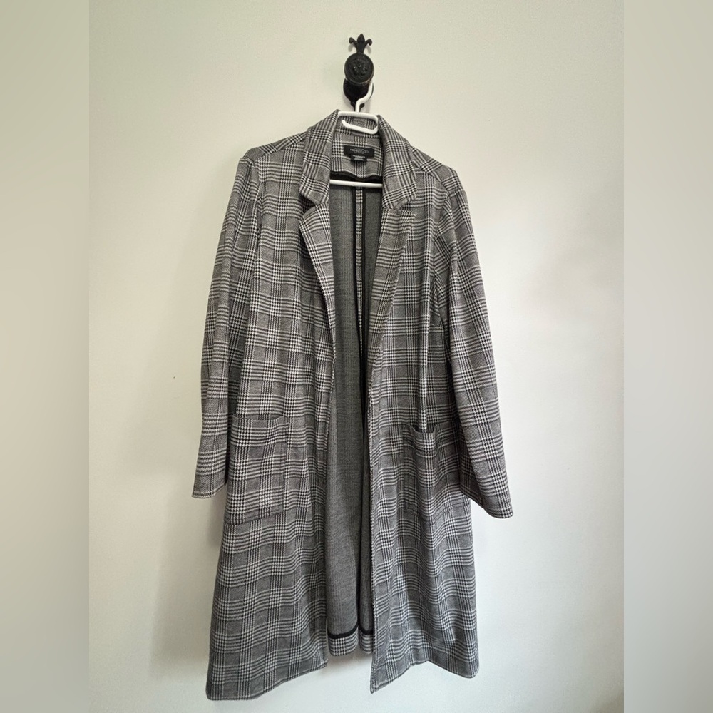 Michel Studio Black and White Plaid Open Front Coat